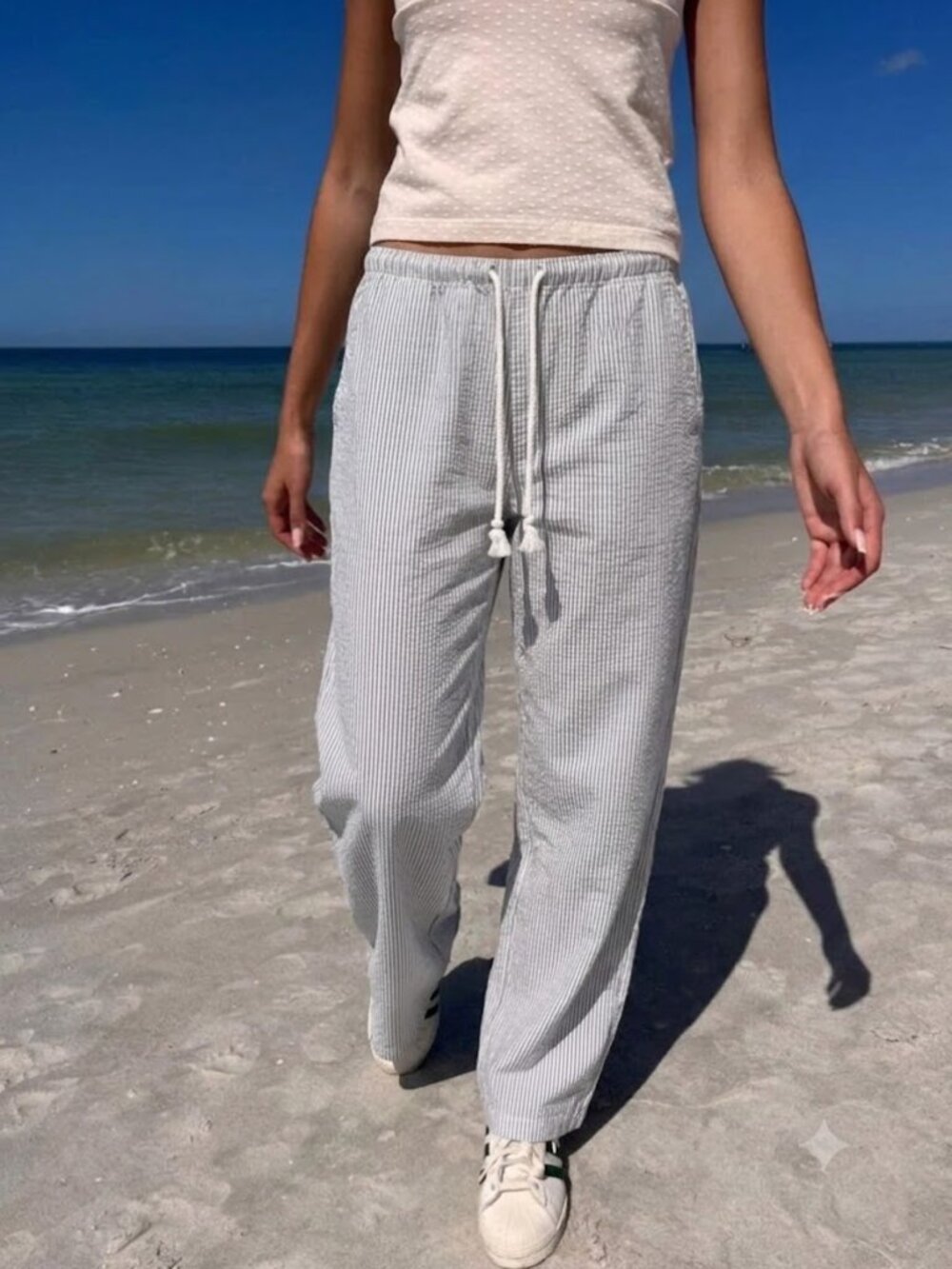 Brandy Melville Striped Pull On Beach Casual Wide Leg Pants One Size